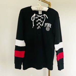 Pink Lace up Sweatshirt